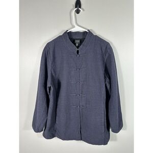 Eileen Fisher Jacket‎ Womens 1X Blue Cotton Tencel Gauzey Frog Closure